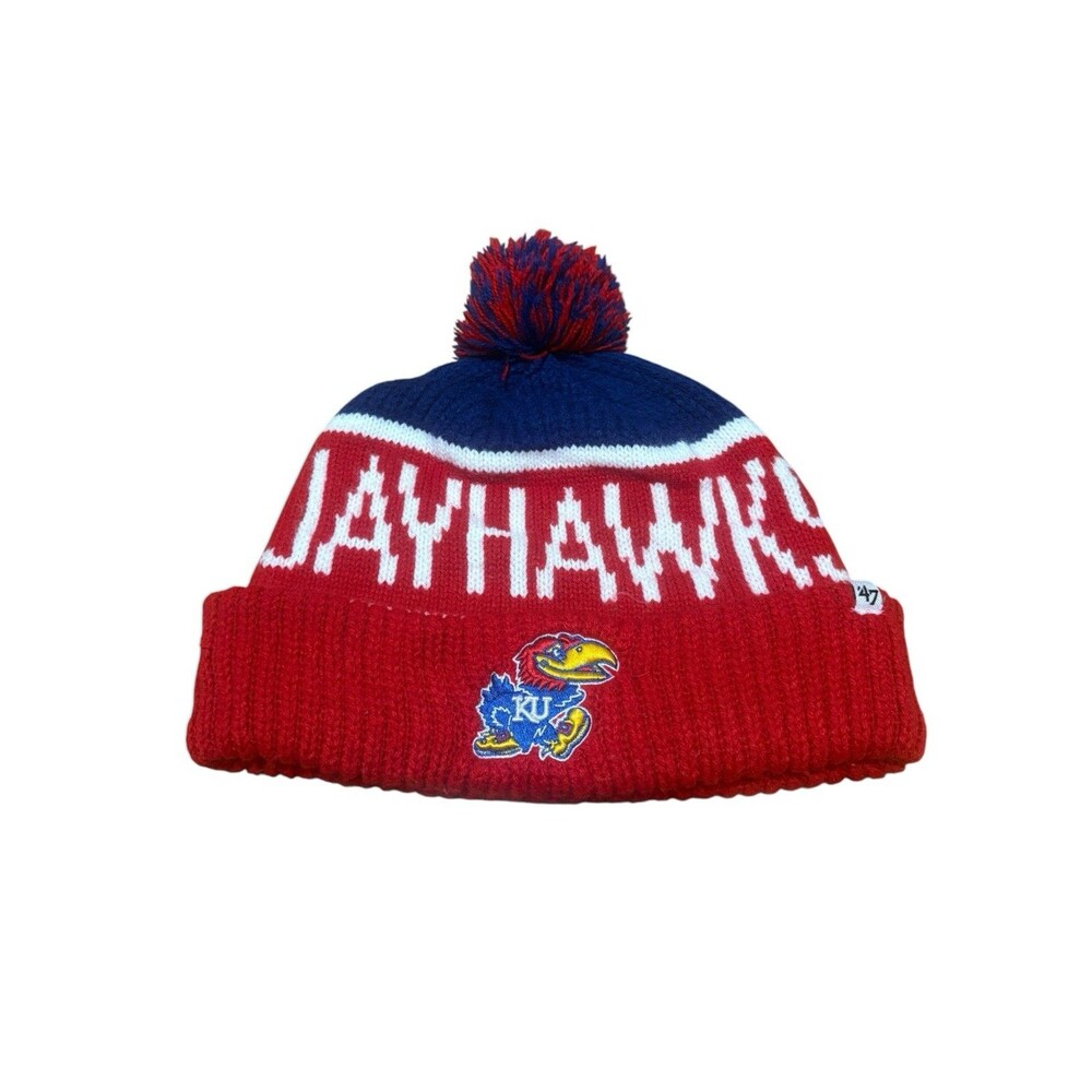 ‘47 Brand Kansas Jayhawks Unisex Beanie Knit Hat W/ Pompom